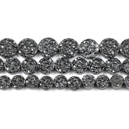 Natural Stone Sculpture COINS Black Hematite beads Flat round 8 10 12mm Loose beads for Jewelry bracelet Making DIY Accessories