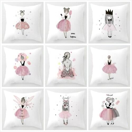 Nordic Style Pink Girls Cushion Covers Kids Decoration Mermaid Rabbit Flamingo Print Pillow Case Home Bedding Set Cushion cojine