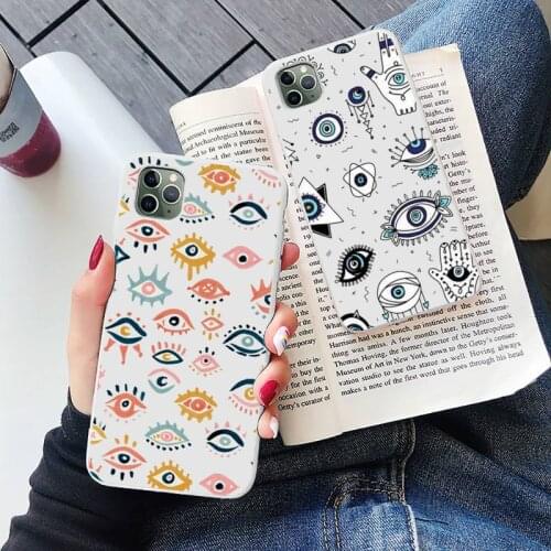 Evil Eyes Phone Case Candy Color for iPhone 6 6S 7 8 11 12 XS X SE 2020 XR mini pro Plus MAX soft TPU mobile bags coque shell