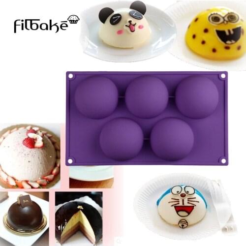 FILBAKE 5 Cavity Half Round DIY Silicone Cake Mold for Soap, Brownie, Cake, Pudding and Jello Bakeware Baking Pastry Tools