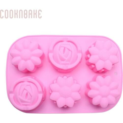 COOKNBAKE flower handmade soap mold Silicone mould for Cake pastry 6 cavity pudding jello form DIY cake decorating