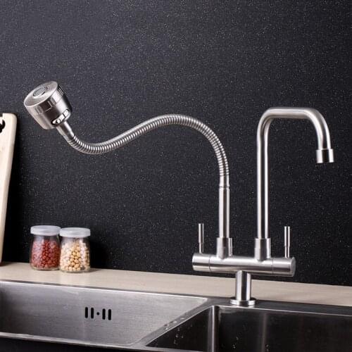 Flexible Double handle double head kitchen flexible faucet special design 304 stainless steel