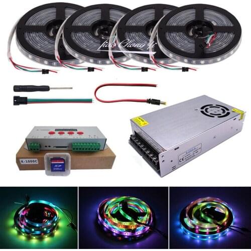 WS2812 30LED/M Individually Addressable Smart RGB Led Strip+ K1000C Programmable Pixel LED Controller+5v led Transformer Kit