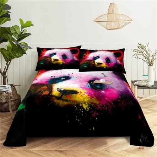 Panda 0.9/1.2/1.5/1.8/2.0m Digital Printing Polyester Bed Flat Sheet With Pillowcase Print Bedding Set