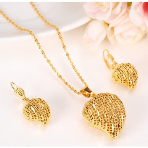 Bangrui Heart Jewelry sets Classical Necklaces Earrings Set Gold Color & Brass,Arab/Africa Wedding Brides Dowry