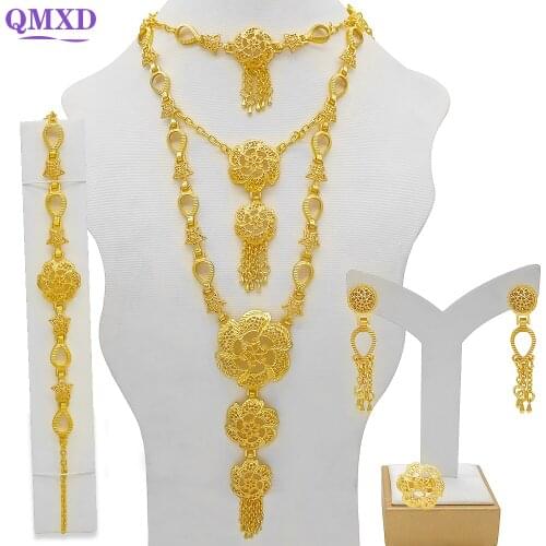 Jewellery set gold color Long Necklace Earrings set Dubai wedding ornament bridal gifts for women African party jewelry sets
