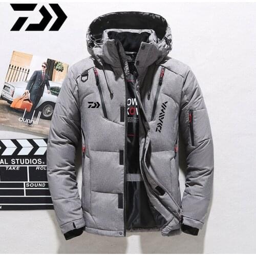 Daiwa White Duck Down DAIWA Fishing Jacket Warm Hooded Thick Puffer Jacket Coat Male High Quality Thermal Winter Fishing Clothes