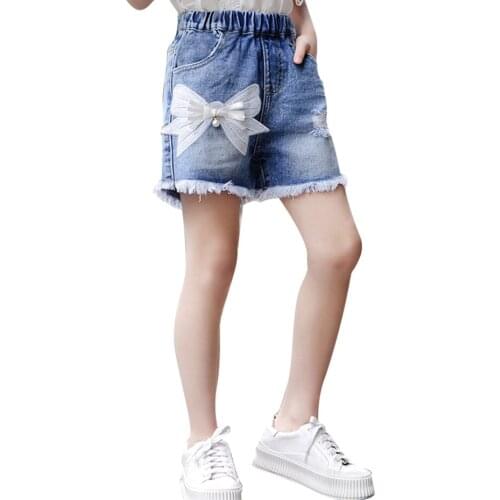 Summer Jeans For Girls Big Bow Short Jeans For Girls Pearls Jeans For Children Casual Style Childrens Clothing
