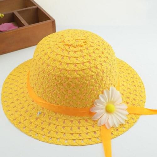 9 Color New Hot Selling Summer Child Grass Makes Up Sunflower Cartoon Sunshade Bask In Straw Hat Lovely Princess Hat
