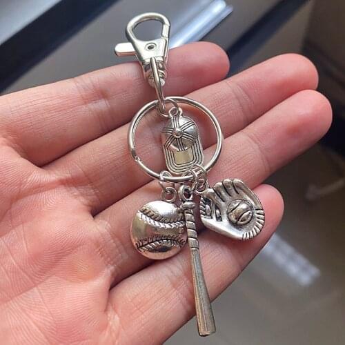 Fashion Silver Color Athlete Keychain Baseball Keychain Basketball Cap Key Ring Defensive Glove Pendant Car Keychain Men Gift