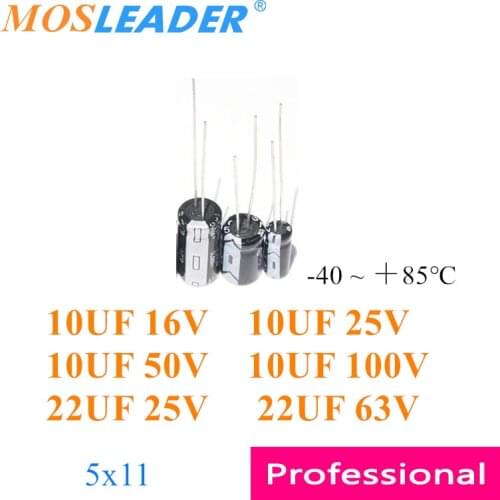 Mosleader 1000pcs 5*11 10UF 16V 25V 50V 100V 22UF 50V 63V Through Hole Aluminum electrolytic capacitor -40 ＋85℃ DIP 5x11 China