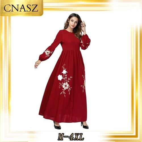Muslim Dress Isamic Clothing moroccan Embroidered Large Loose Long Sleeve Gown Fashion Simple Autumn Musulmane Femme Dress