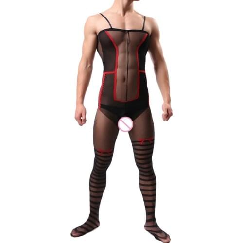 Shengrenmei Mens Bodystocking Sheer Bodysuit Adult Jumpsuit Gay Nighties Sexy Lingerie Transparent Male Open Crotch Underwear