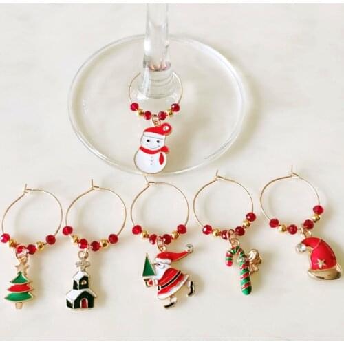 Set of 6PCS Christmas Design Wine Glass Charms Rings Marker Christmas Party Bar Table Decorations Christmas Gift
