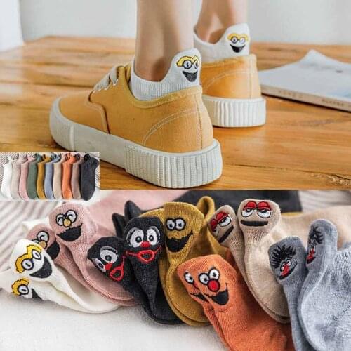 Kawaii Embroidered Expression Women Socks Happy Fashion Ankle Funny Socks Women Cotton Summer 1 Pair Candy Color
