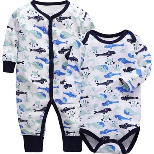 Baby Clothes 0-2 Years Old Boys Bodysuits Long Sleeve Newborn Romper Jumpsuit Cartoon Whale Pattern Cotton Autumn Winter Suit