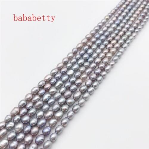 Wholesale 2PCS 3-4mm Natural Grain shape Freshwater Pearl gray Loose Beads long 39cm DIY