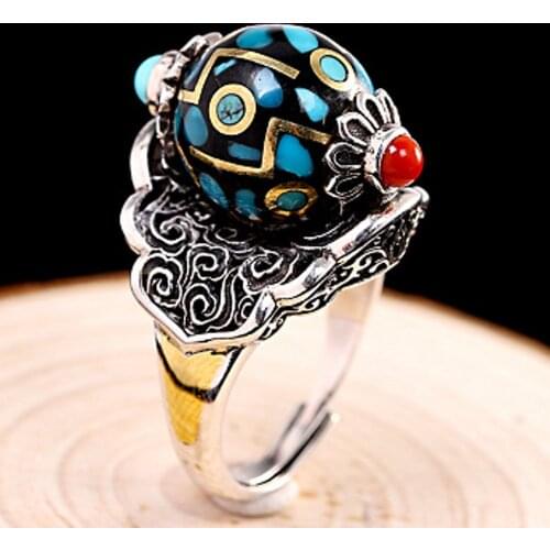 Personality Buddhism and Taoism real s925 sterling silver exquisite thoughts become open men and women ring dzi beads