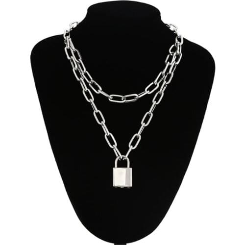 Classic Fashion High Quality Metal Double Chain Necklace Punk Pendant Necklace Men and Women Lock Necklace Gothic Jewelry