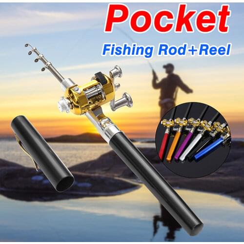 Outdoor Stream Portable Pocket Telescopic Mini Fishing Rod Pole Pen Shape Folded River Lake Fishing Rod With Reel Wheel