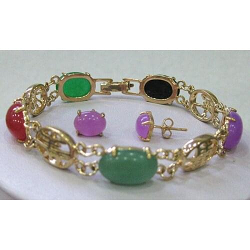 Stunning Multicolor Jade Jewelry bangle bracelet earrings set jade