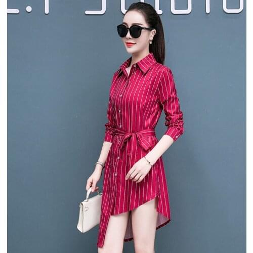 Plus Size 5XL Spring Long Sleeve White Pleated Shirts Women Casual Chiffon Blouse Office Lady A Line Vestidos Tops Irregular