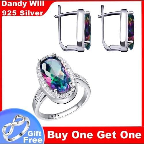 Multicolor 925 Silver Jewelry Set For Women Oval Rainbow Zircon Ring Set Delicate Luxury Party Fine Jewelry