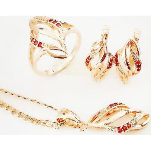 Luxury Womne Jewelry Sets Hot Selling Red Cubic Zircon African Wedding Jewelry Sets Designs for Women