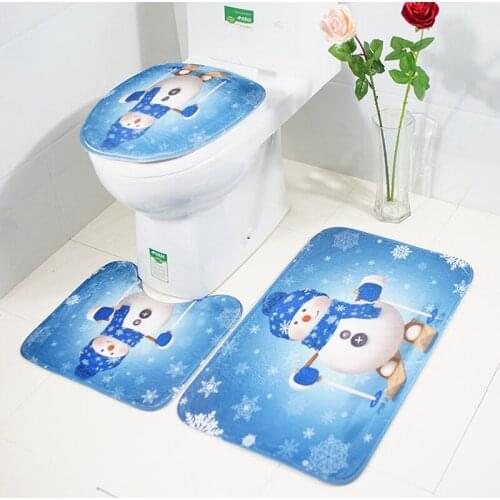 Christmas Bath Mat Bathroom Carpet 3-piece Set Anti Slip Toilet Seat Cover Mat Toilet Carpet Floor Mat Santa Christmas Mat