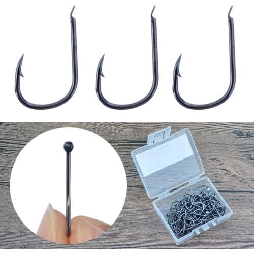 Iseama Fishing Hooks 100pcs/set Flatted Iseama Fish Hook High Carbon Steel Freshwater Fishing Barbed Fishhooks with Box Package