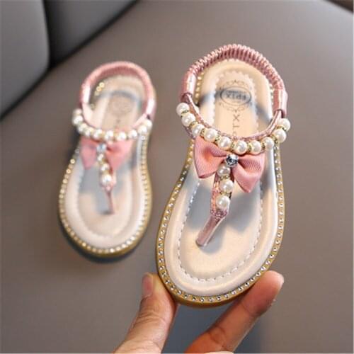 Toddler Kids Sandals Girls Shoes Summer Pearl Bling Sequins Single Sneakers Princess Casual Shoes Sandals Infant Sneaker