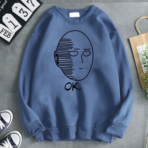 One Punch OK Print Sweatshirts Loose Pocket O Neck Hoodies Man Casual Fleece Sweatshirt Fashion Manga Vintage Streetwear Hoody