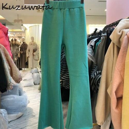Kuzuwata Spring Autumn Elegant Soft High Wast Flare Pants Solid Color Casual Pants Korean Style 2021 New Wide Leg Pants 1H878