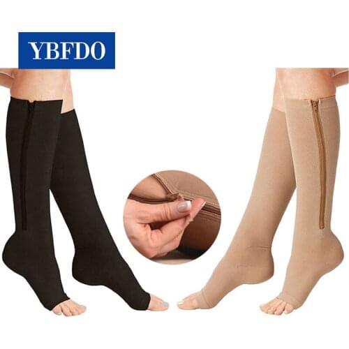 YBFDO Burn Fat Zipper Compression Socks Womens Slim Sleeping Beauty Leg Prevent Varicose Veins Support Knee High Socks Unisex