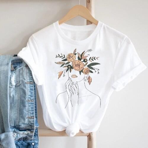 Women Short Sleeve Flower Trend Clothing Summer Spring 90s Fashion Clothes Print Tshirt Female Tee Top Graphic T-shirt