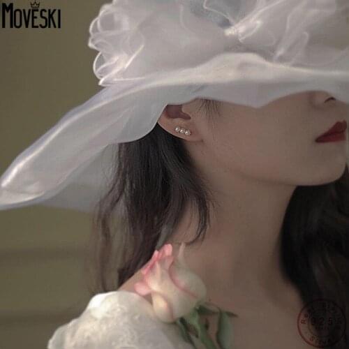 MOVESKI 925 Sterling Silver Shell beads triangle Earrings Women Retro Rear Hanging Simple Elegant Jewelry