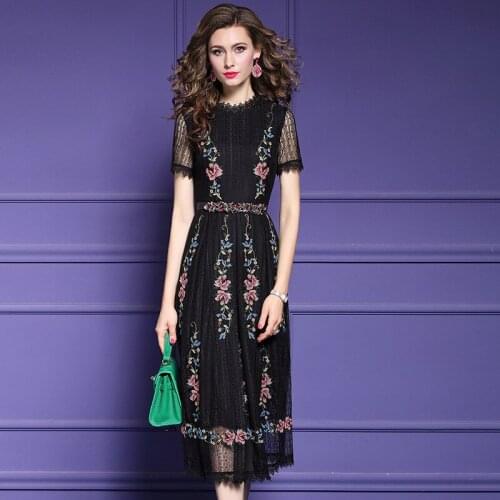 High 2021 new quality summer sexy Retro dress Plus code Women womanliness Dress sexy Lace Embroidered flowersparty dresses black