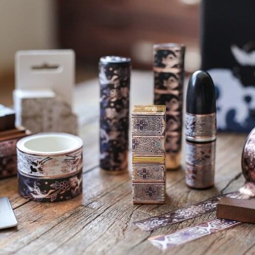 1 Roll Vintage Washi Tape Gold Stamping Crane Decorative Masking Tape for Scrapbooking Journaling Lipstick Decoration DIY Album