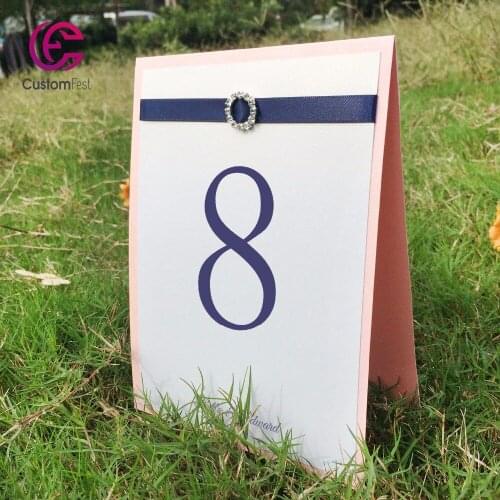 10pcs/lot Personalized rhinestone brooch with ribbon decoration stand free personalized table number navy blue with pink