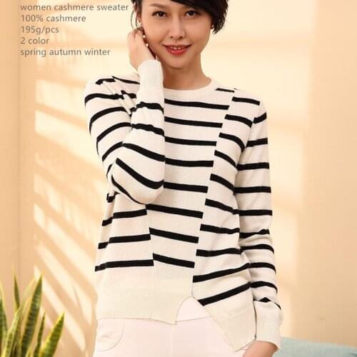 Naizaiga 100% cashmere striped o-neck women warm fashion pullovers sweater , YLM112