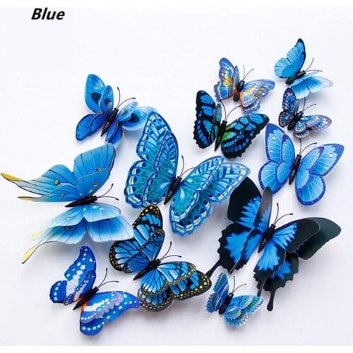 DIY 12pcs Double Layer 3D Butterfly Creative Kids Baby Rooms Kitchen Home Wall Decoration Sticker For Wedding Decoration Magnet