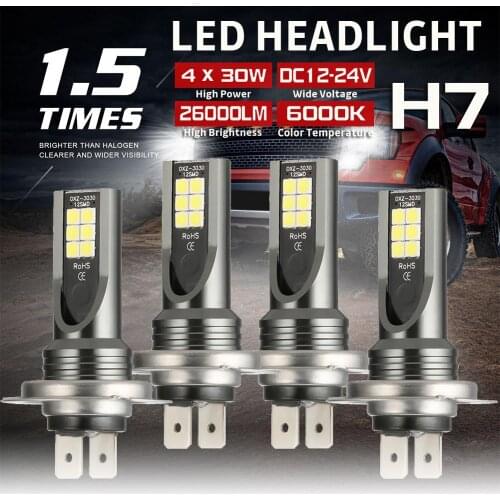 4Pcs Mini H7 + H7 Combo LED Headlight Kit Bulbs High Low Beam 120W 26000LM 6000K Kit Waterproof LED Headlight Dropshipping