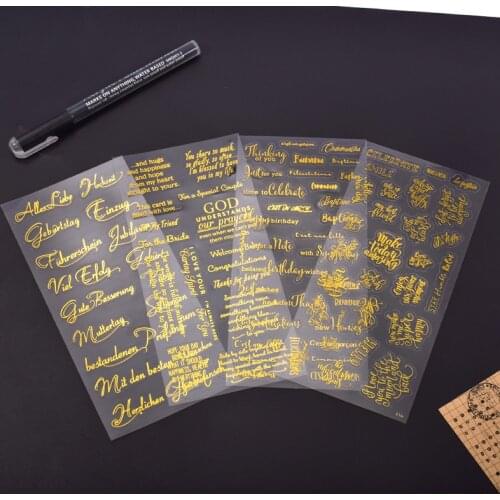 4 pcs DIY transparent golden crystal epoxy resin blessing phrase sticker diary stationery scrapbook craft decoration