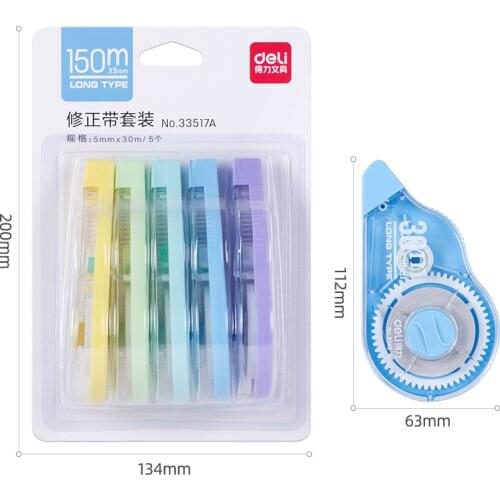5 pcs 5mm*30m long correction tape belt large capacity with students study office supplies stationery deli 33517