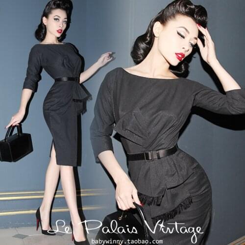 FREE SHIPPING Le palais limited edition vintage elegant vintage classic bow slim one-piece dress