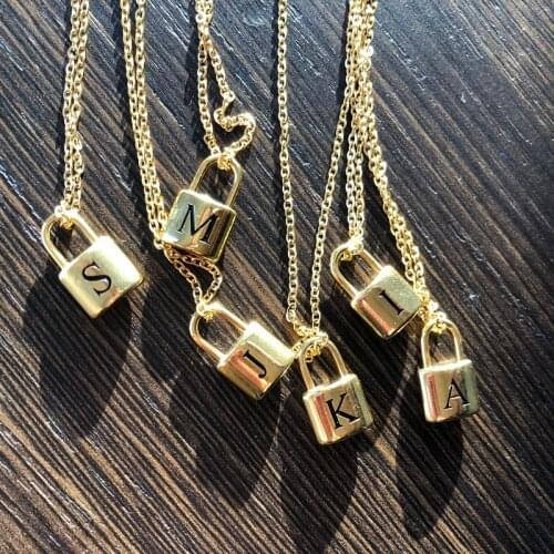 A-Z Letter Padlock Necklace For Women Stainless Steel Chain Collar 26 Initials Lock Pendant Necklaces Jewelry Gifts 2021