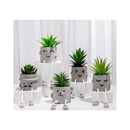 Simulation of Succulent Potted Plants Artificial Plant with Cartoon Doll Shape Flowerpot for Desktop Sitting Room Bedroom Office