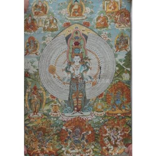 Chinese Antique collection the Thangka embroidery Thousand-hand Bodhisat diagram