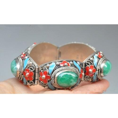 Chinas Tibet dynasty palace cloisonne silver inlaid stone bracelet NER059 fine jewe