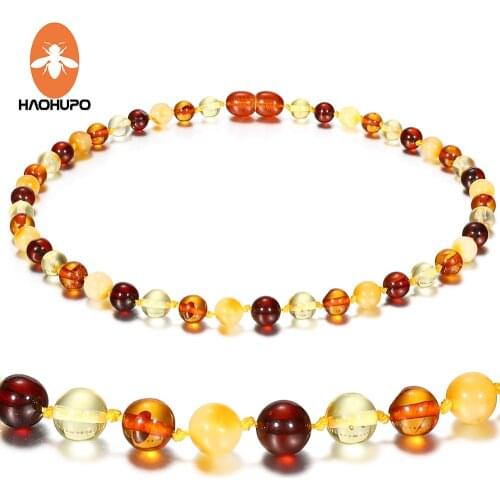 Hao Hu Po 5 Colors Classic Polished Amber Necklace for Baby Gifts Top Quality Handmade Baltic Natural Jewelry